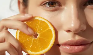 Skóra rozświetlona dzięki witaminie C na co pomaga? Pomarańcza symbolizuje blask i zdrowie.