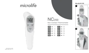 Biały termometr bezdotykowy Microlife NC200 z wyświetlaczem pokazującym 36.8°C.